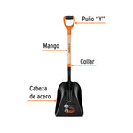 Pala carbonera profesional marca Truper con cabeza de acero al carbono de 31 cm y mango ergonómico Comfort Grip.