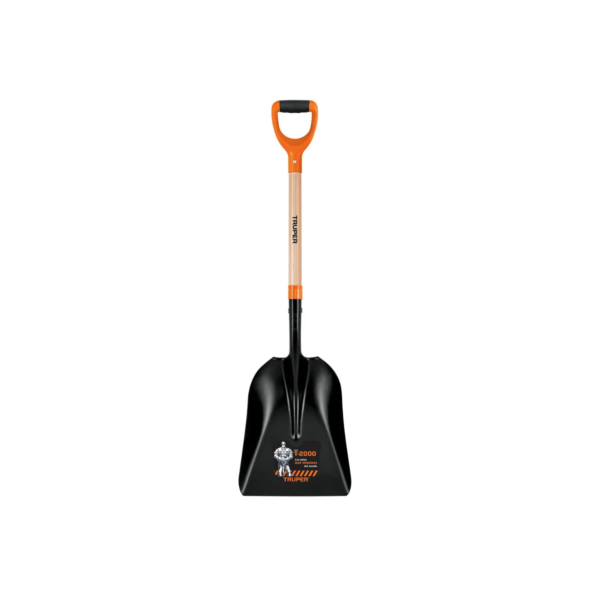 Pala carbonera profesional marca Truper con cabeza de acero al carbono de 31 cm y mango ergonómico Comfort Grip.