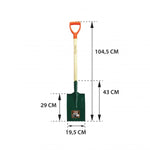 Pala para jardin Cuadrada Rayun color verde con mango metálico.