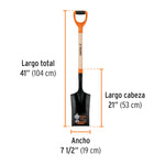 Pala de punta escarramán pocera marca Truper, ancho de 19 cm, ideal para excavar pozos y postes con puño ergonómico.