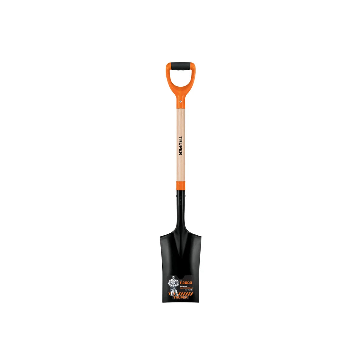Pala de punta escarramán pocera marca Truper, ancho de 19 cm, ideal para excavar pozos y postes con puño ergonómico.