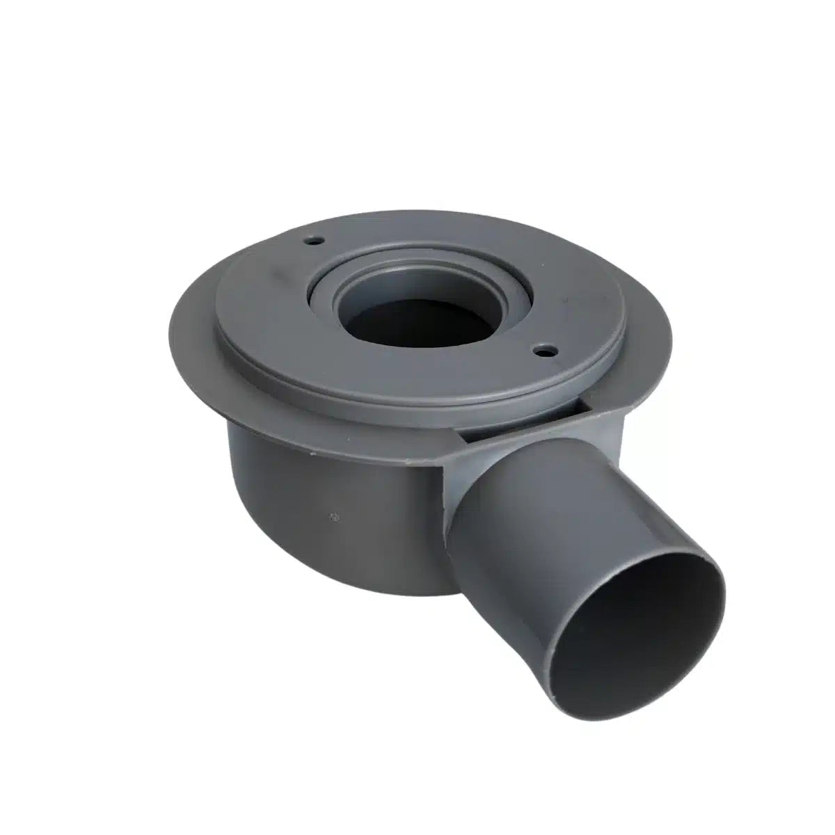 Pileta de acero inoxidable 15x15 cm con rejilla desmontable y trampa sanitaria PVC 40 mm. Apta para baño, cocina o terrazas.