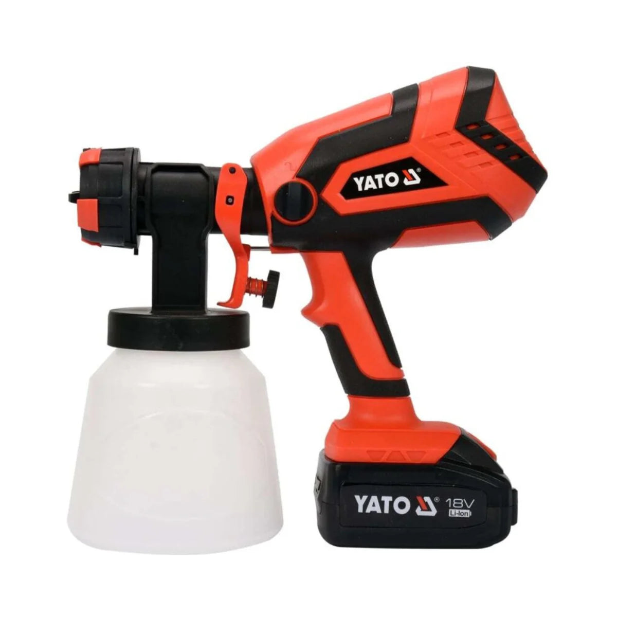 Pistola de pintura inalámbrica marca Yato 18V, modelo YT-82765, caudal de 1 l/min y boquilla de 2.2 mm con batería 4.0Ah.