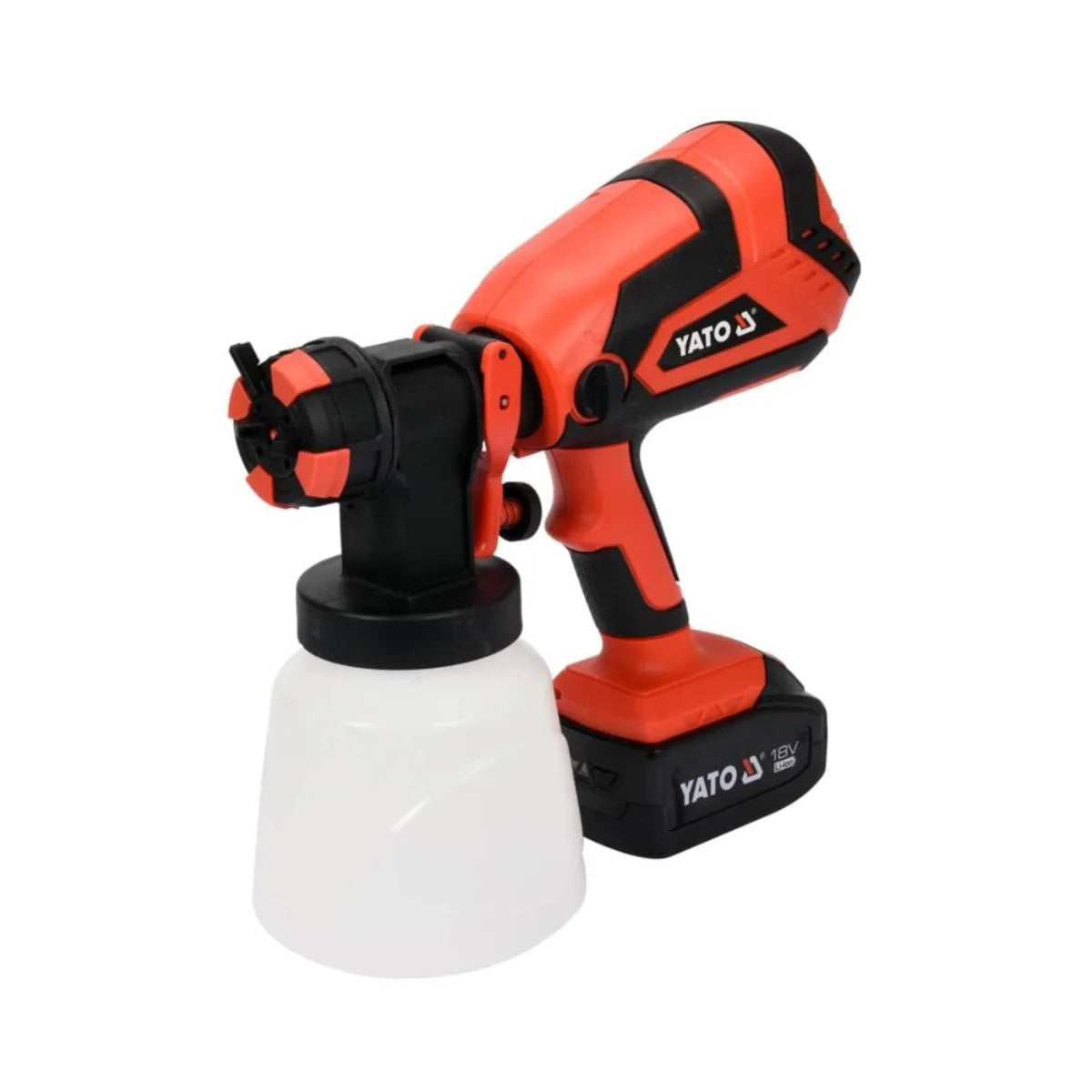 Pistola de pintura inalámbrica marca Yato 18V, modelo YT-82765, caudal de 1 l/min y boquilla de 2.2 mm con batería 4.0Ah.