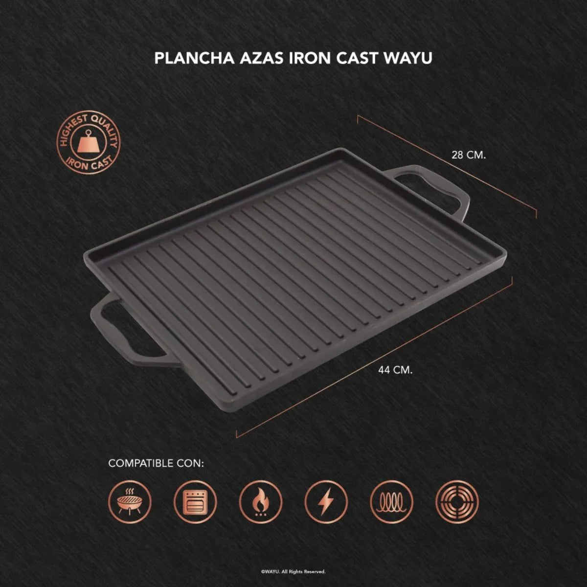 Plancha Wayu de hierro fundido con asas para parrilla