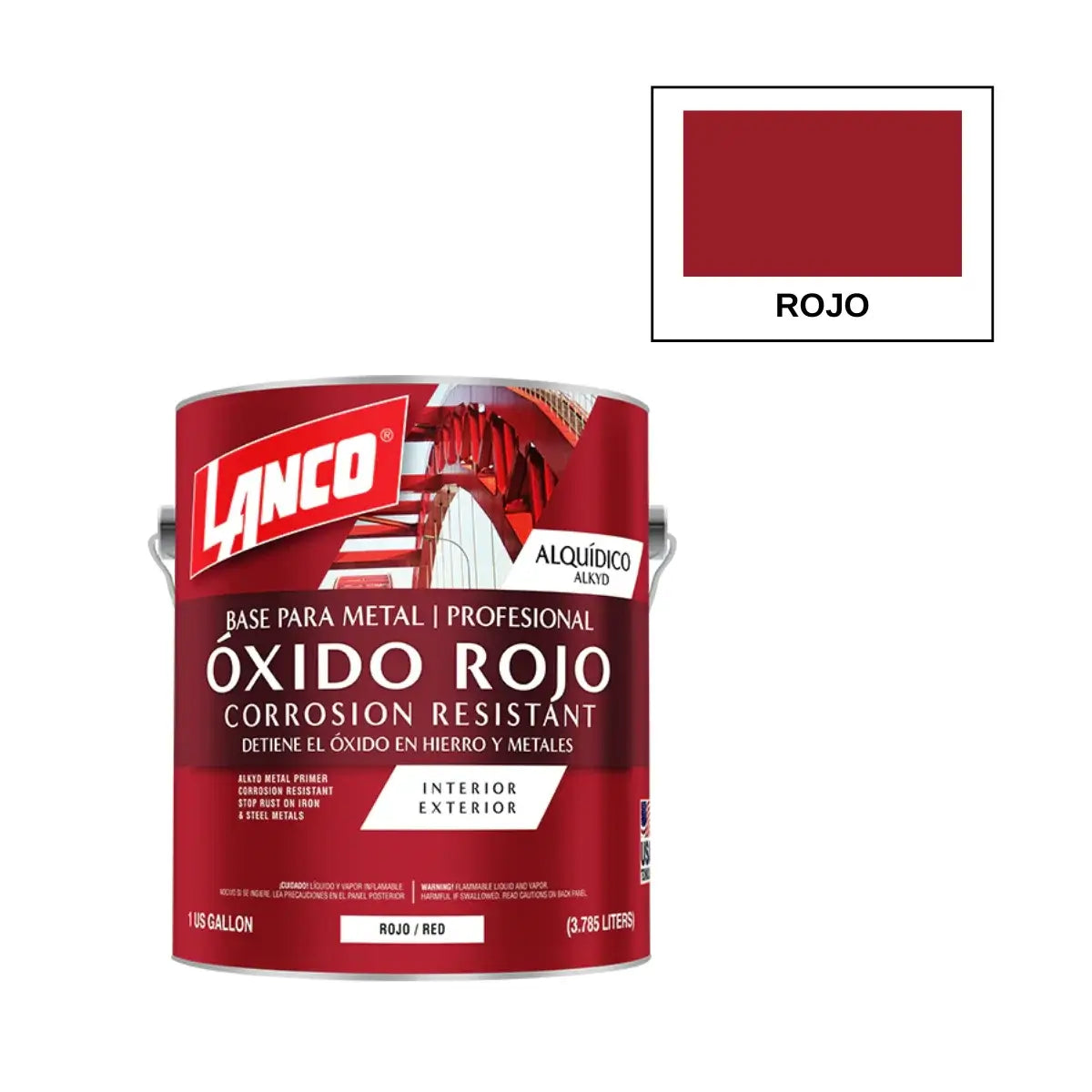 Lanco Anticorrosivo Primer Óxido, base roja protectora para metal.