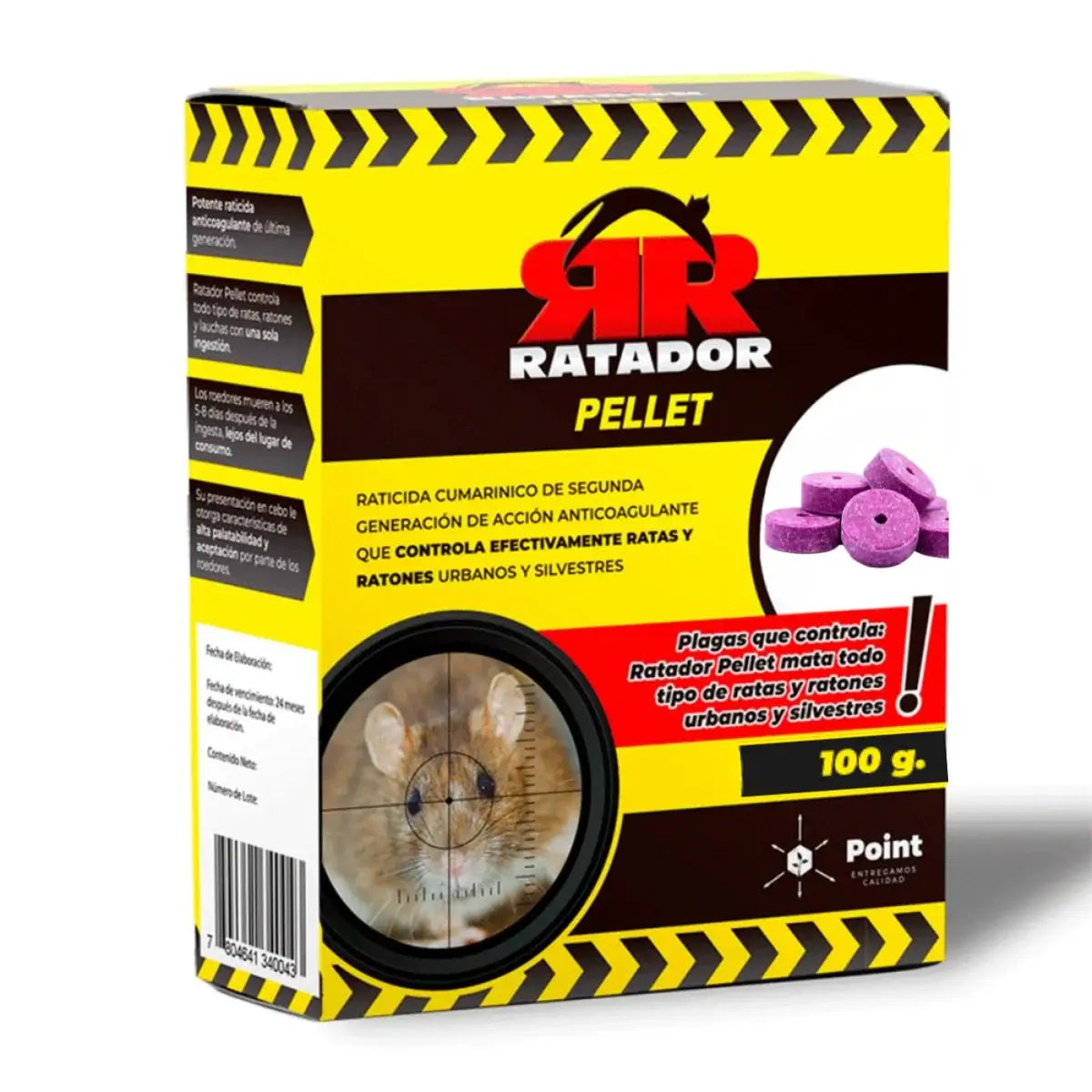 Veneno para ratones y ratas con Bromadiolona 0.005% en formato bloque de 100 gramos, eficaz con una sola dosis.
