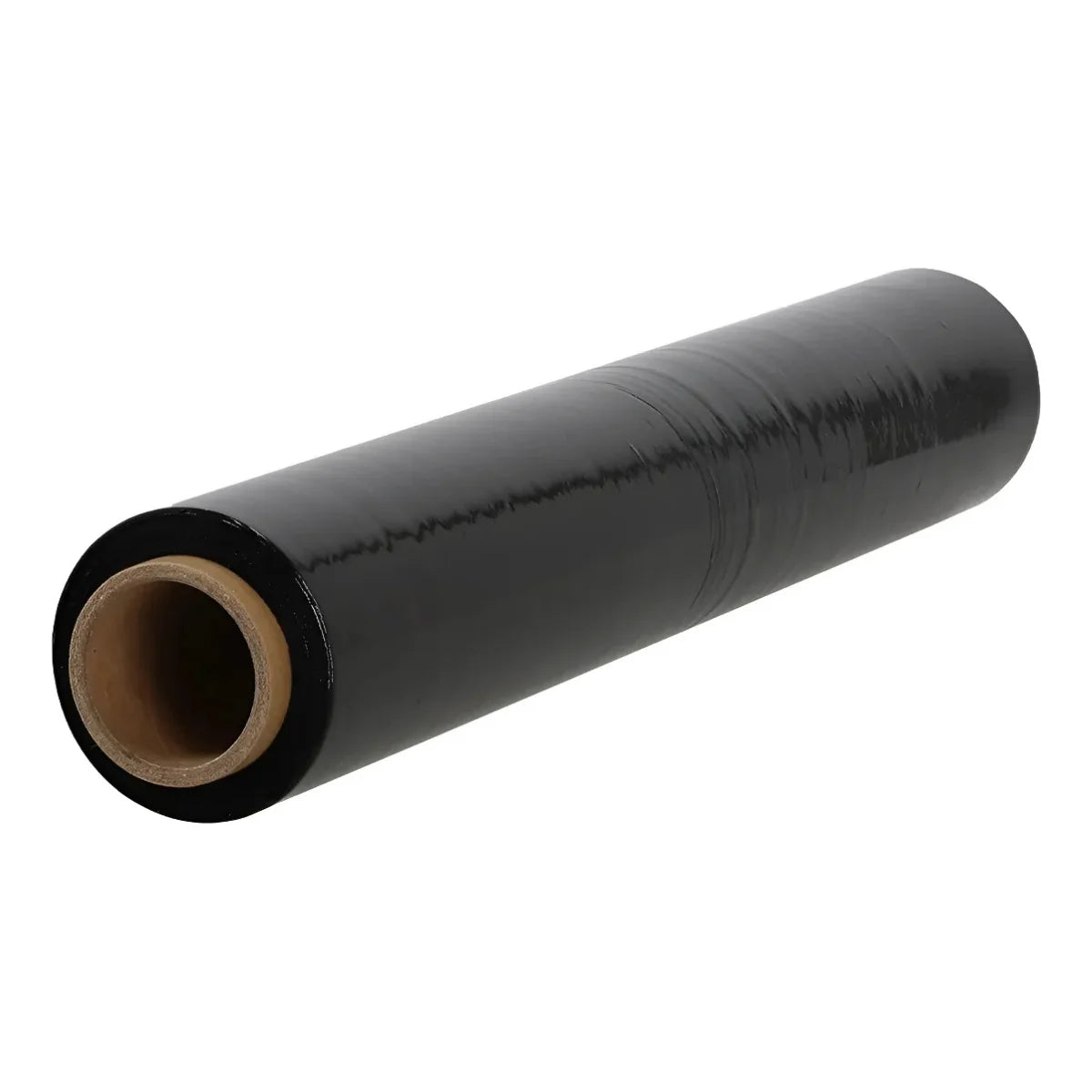 Rollo de film stretch negro industrial de 2,3 kg para protección de pallets y privacidad de carga.