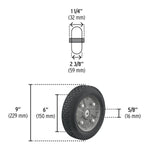 Rueda para diablo imponchable Pretul de 9 pulgadas con doble balero y capacidad de 120 kg para carros de carga y yeguas industriales.