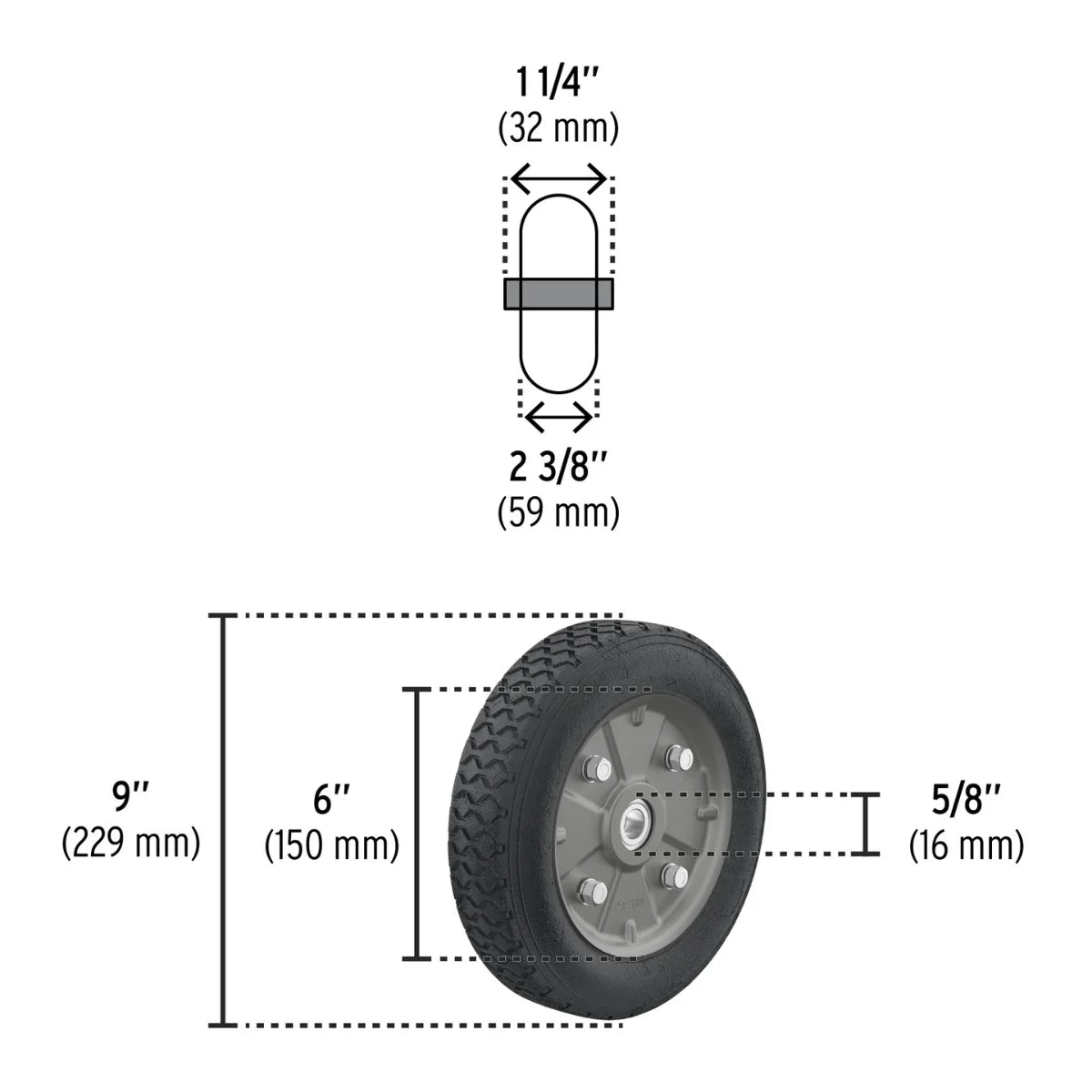 Rueda para diablo imponchable Pretul de 9 pulgadas con doble balero y capacidad de 120 kg para carros de carga y yeguas industriales.