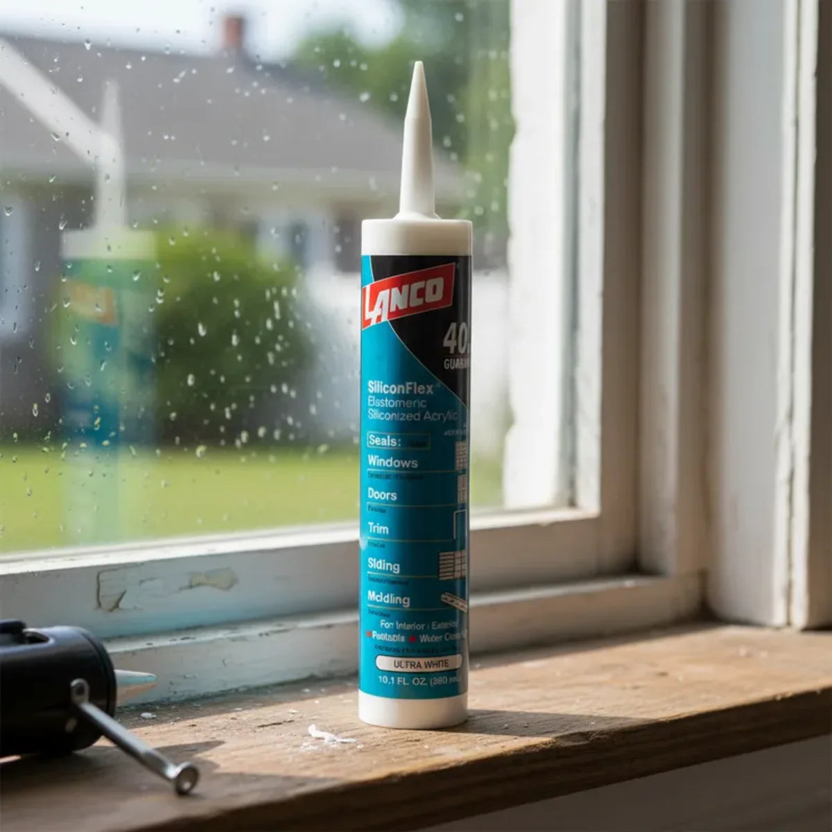 Sellador acrilico Lanco SiliconFlex de 300 ml, apto para interior/exterior, 100% pintable y resistente a hongos y humedad.