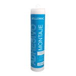 Adhesivo de Montaje Sellomac 280ml, ideal para fijación en superficies absorbentes.