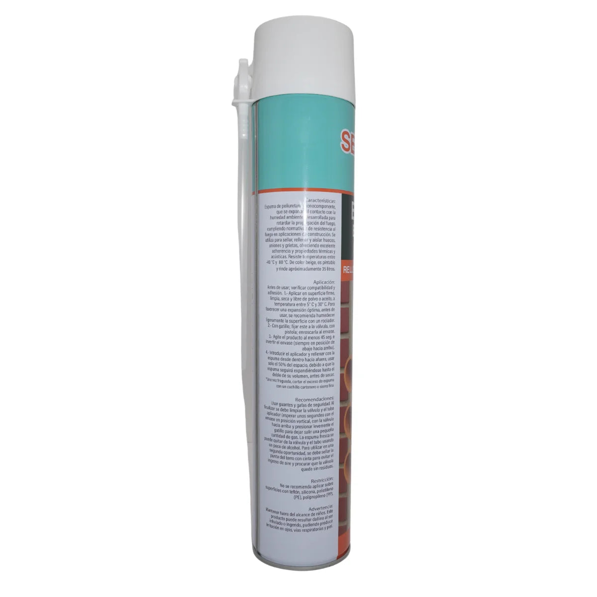 Lata de espuma poliuretano expansiva ignífuga Sellomac de color rosado con cánula aplicadora.