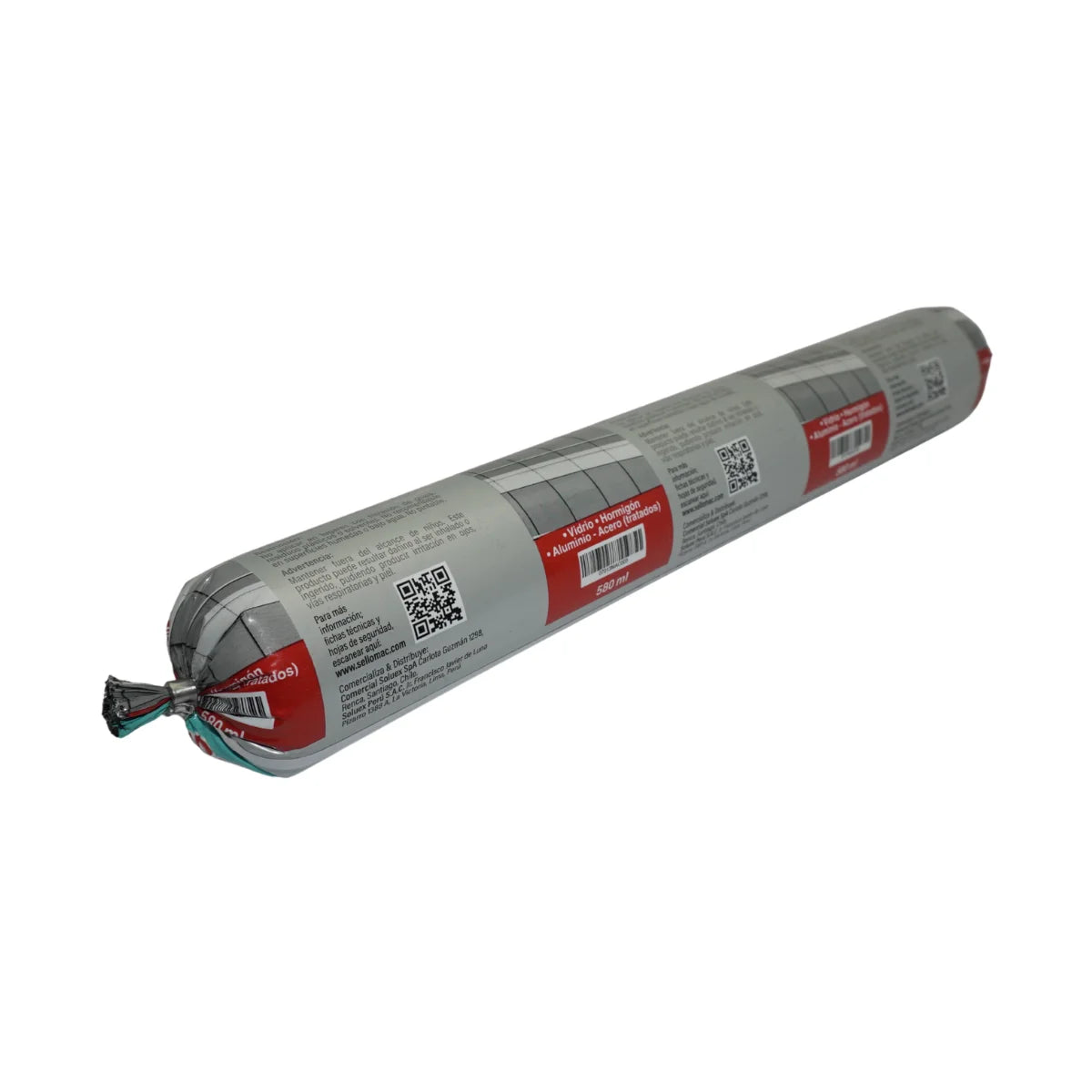 Silicona climática Sellomac color negro en formato salchichón para sellado de fachadas de vidrio y metal.