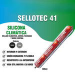 Cartucho de 600 ml de Silicona Climática Sellotec 41 de color negro para sellado de alto rendimiento.
