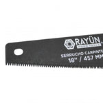 Serrucho carpintero para madera Rayun de 18 pulgadas con recubrimiento de teflón antifricción y dientes de triple filo para corte rápido.