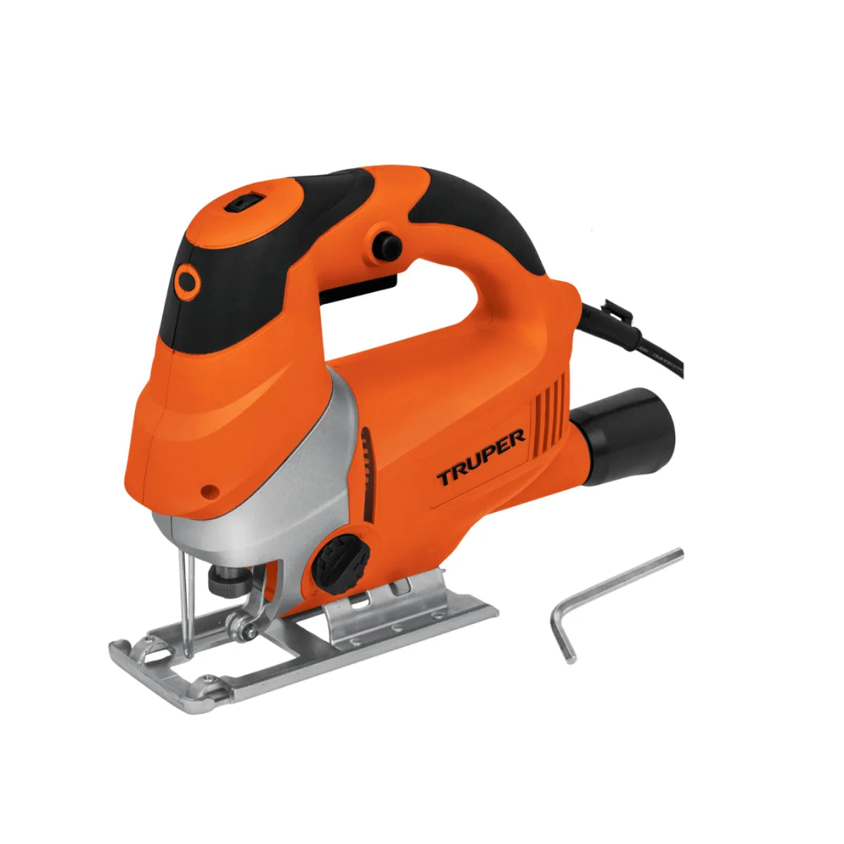 Sierra caladora profesional marca Truper de 750W, motor con baleros de bolas, capacidad de corte 100mm en madera y sistema de cambio rápido.