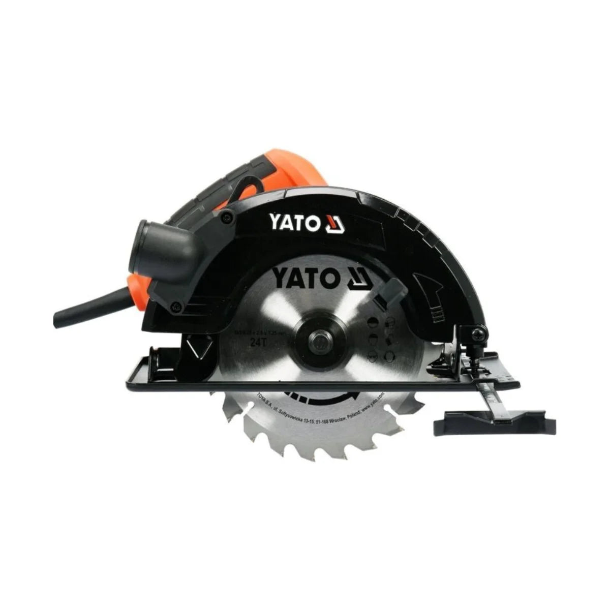 Sierra circular electrica marca Yato de 1500W, modelo YT-82152, para discos de 185mm y profundidad de corte de 65mm.