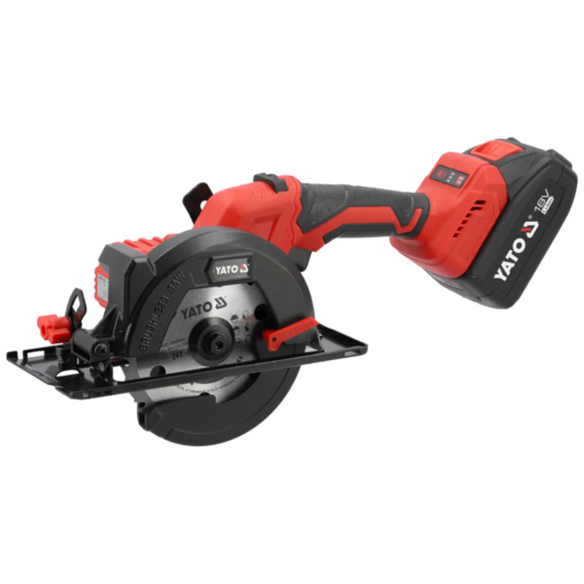Sierra circular inalámbrica marca Yato 18V, tecnología Brushless, modelo YT-8281185, 6150 RPM con batería de 4Ah