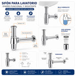 Sifón metálico Taumm tipo botella de 1 1/4” con tubo de 20 cm