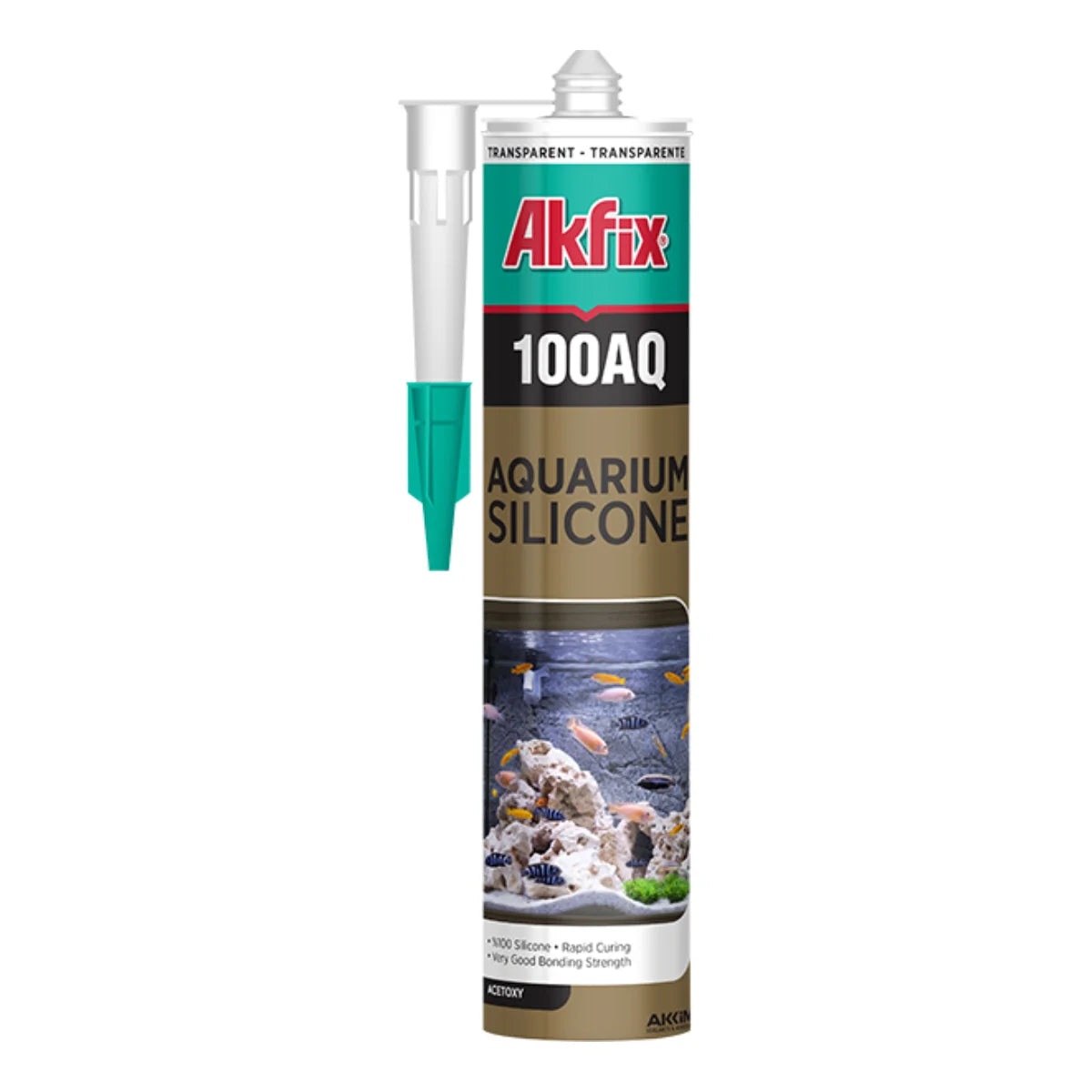 Cartucho de silicona para acuarios Akfix 100AQ transparente, sellador 100% puro para fabricación de peceras.|Cartucho de silicona para acuarios Akfix 100AQ transparente, sellador 100% puro para fabricación de peceras.