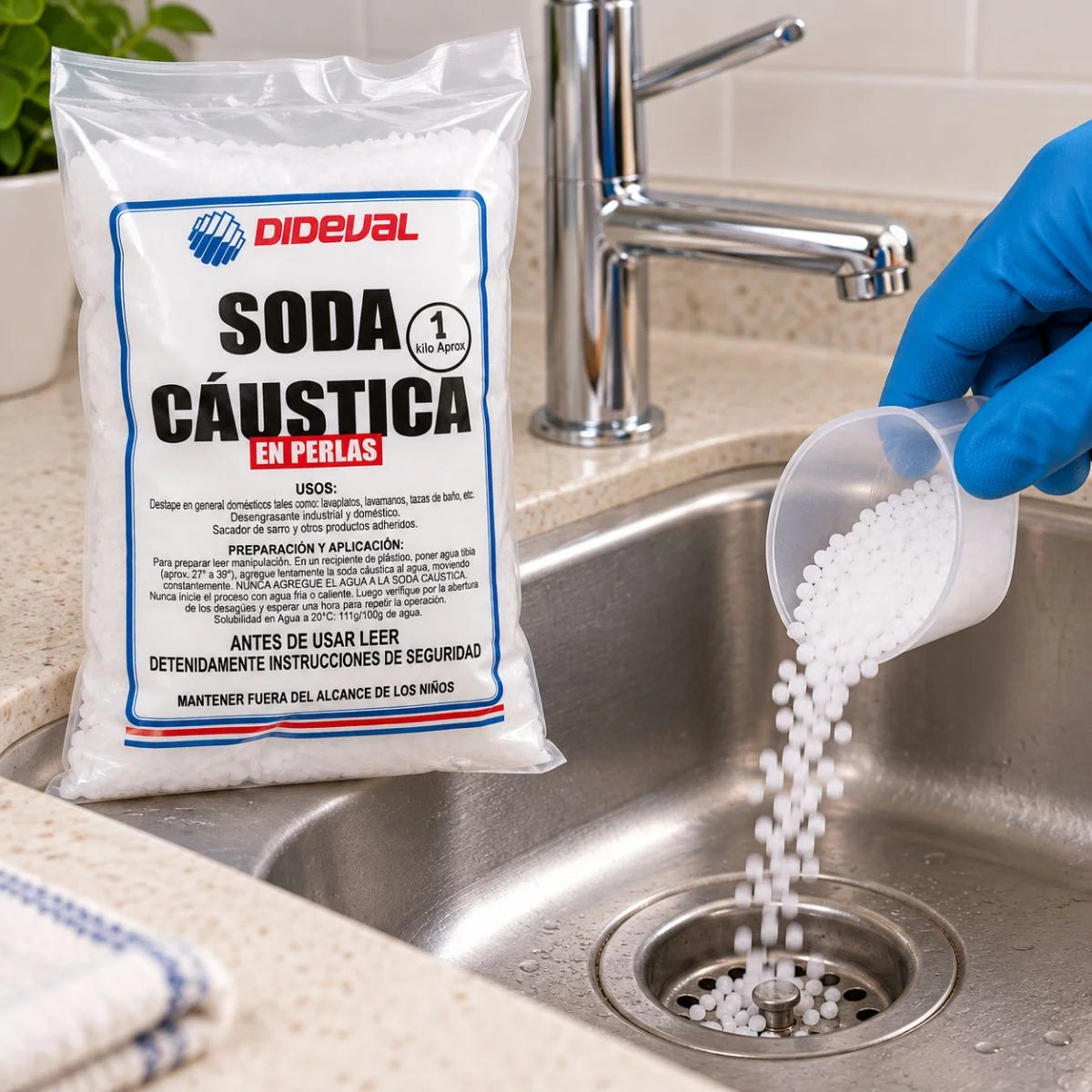 Soda cáustica en perlas Dideval de 1 kg
