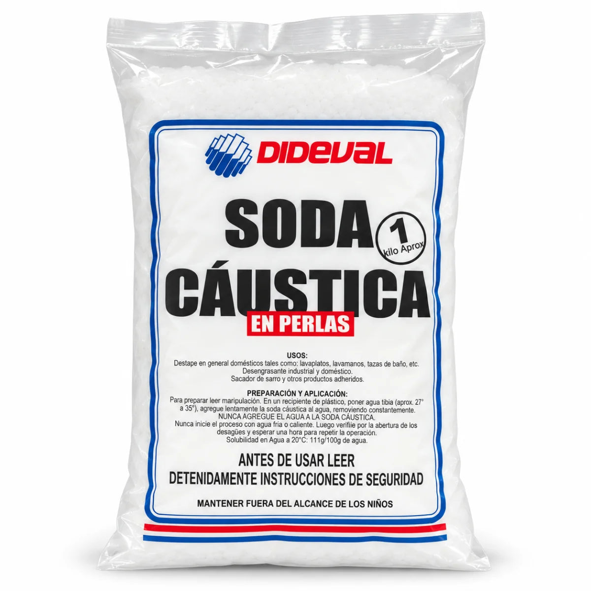 Soda cáustica en perlas Dideval de 1 kg