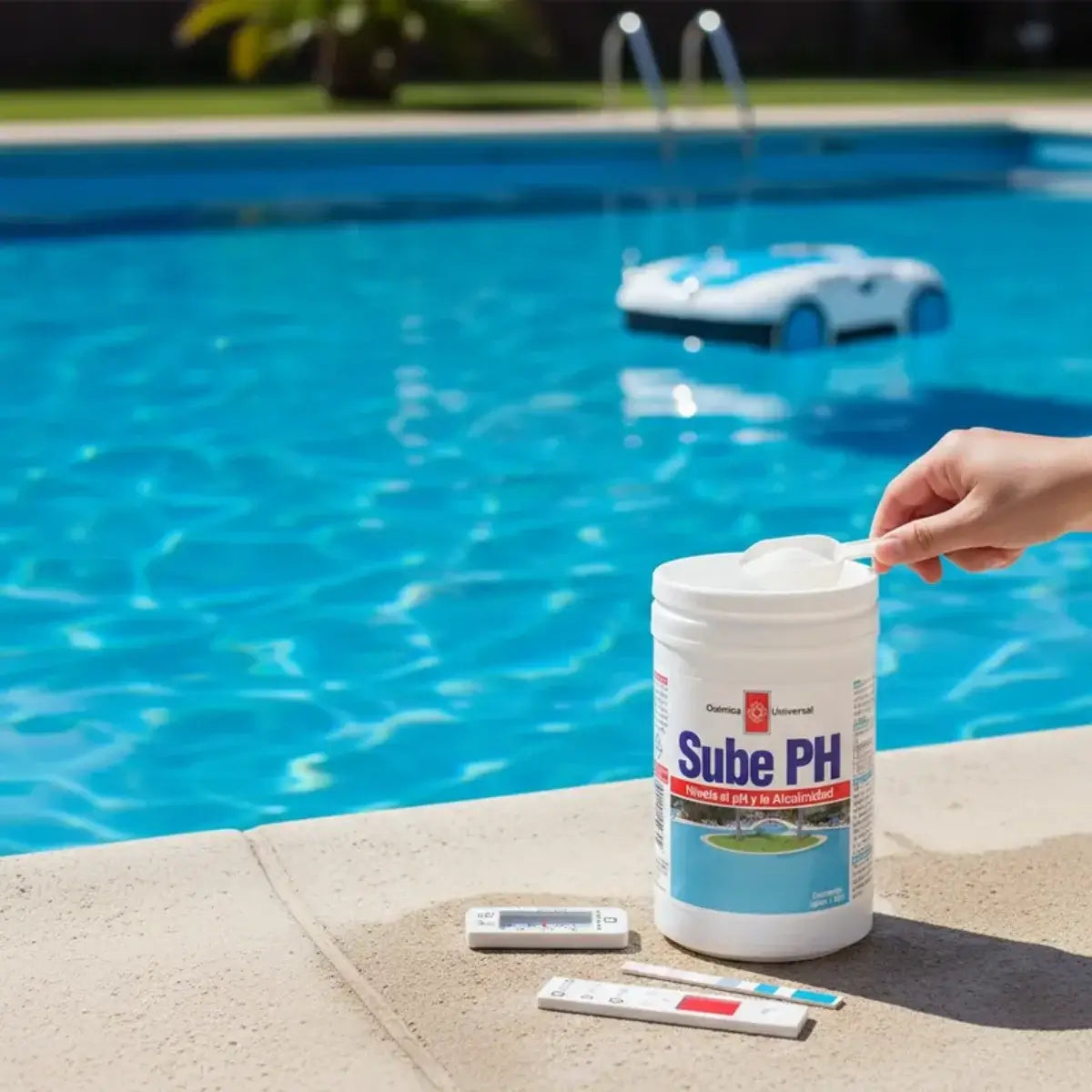 Sube pH 1kg granulado de Química Universal para piscinas.