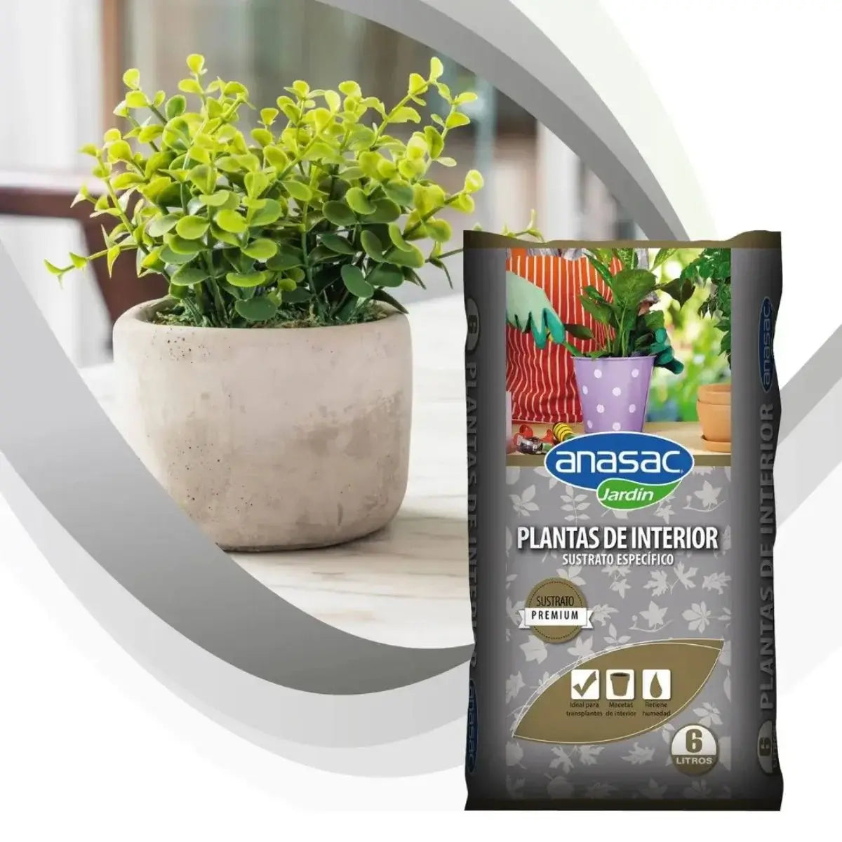 Sustrato para Plantas de Interior de 6 litros marca Anasac.
