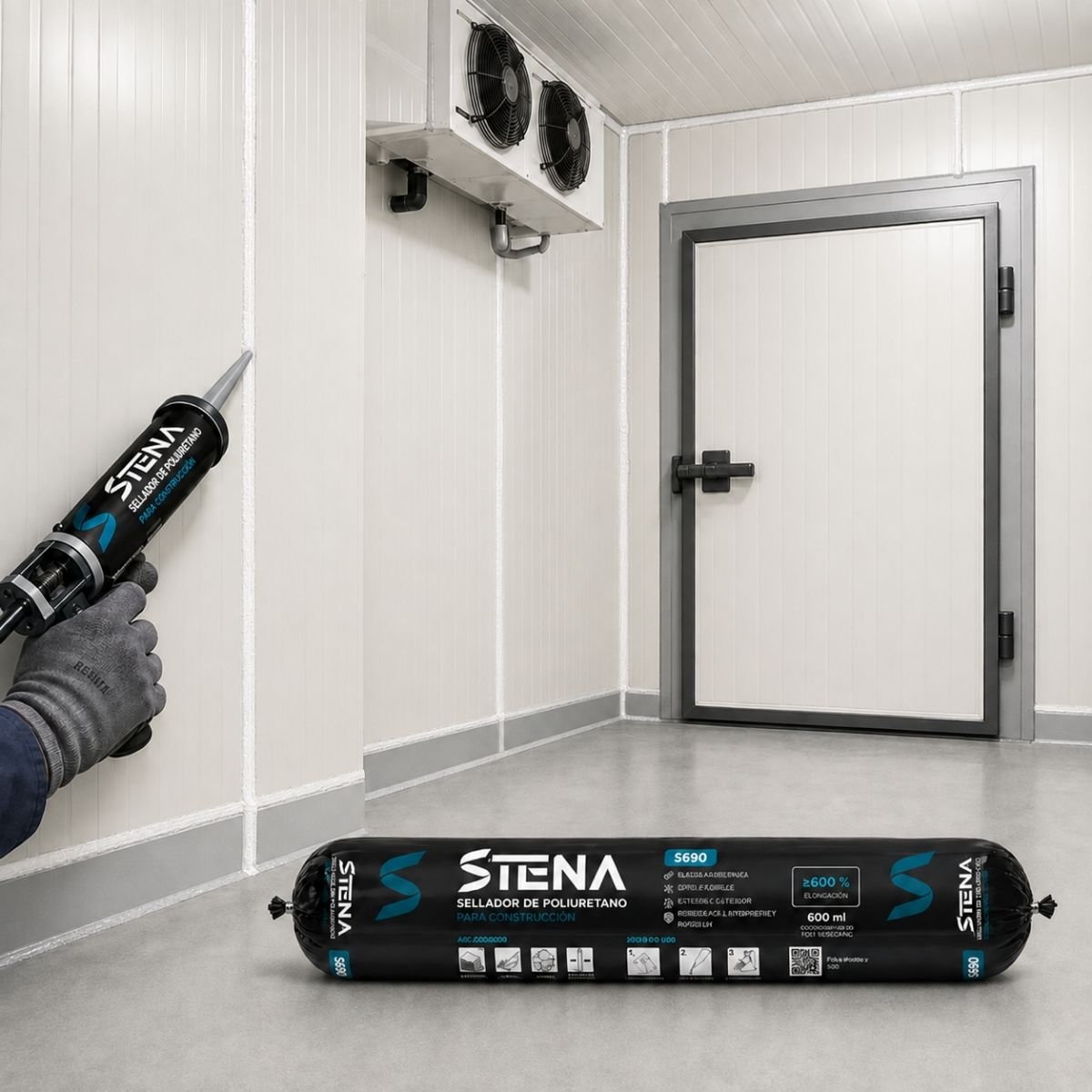 Sellador de poliuretano paté STENA S690 de 600 ml Aplicación en Cámara de Refrigeración