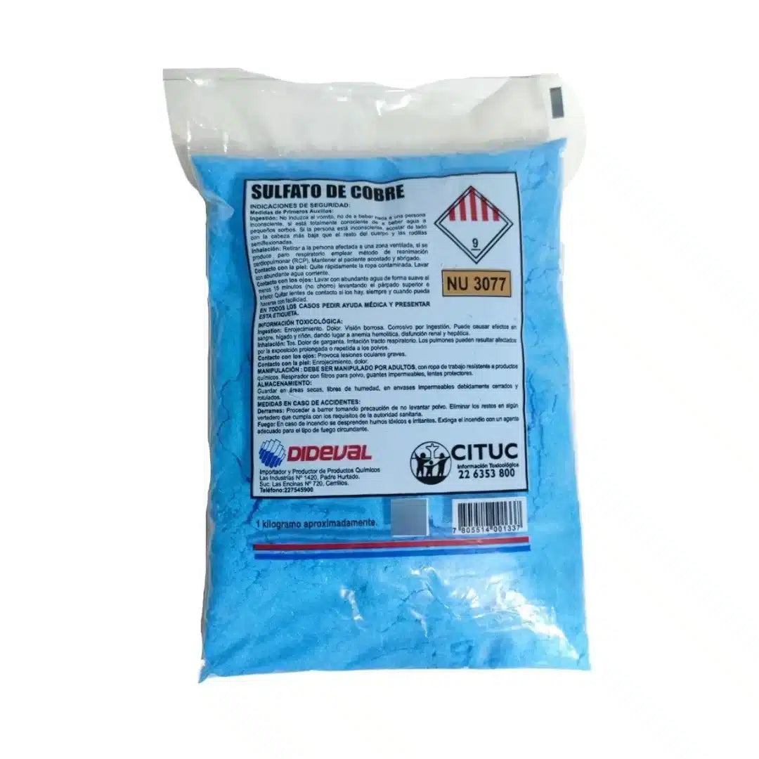 Sulfato de Cobre cristalino azul de 5 kg para eliminar hongos y algas en albercas y cosechas.