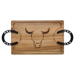 Tabla Herradura Wayu de madera de acacia con mangos de hierro fundido