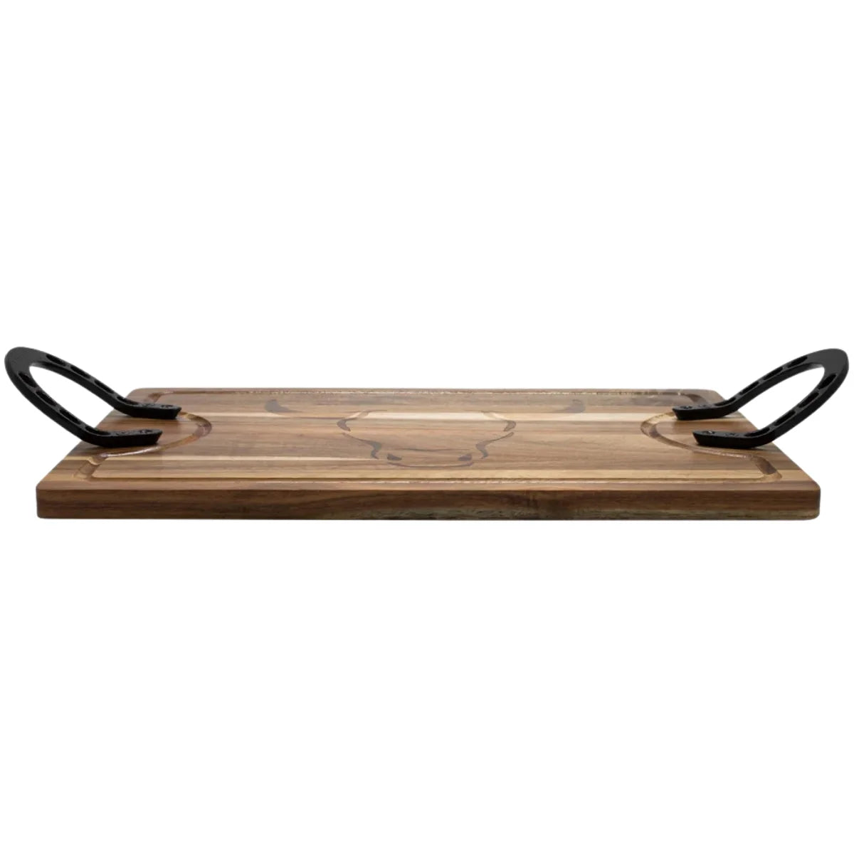 Tabla Herradura Wayu de madera de acacia con mangos de hierro fundido