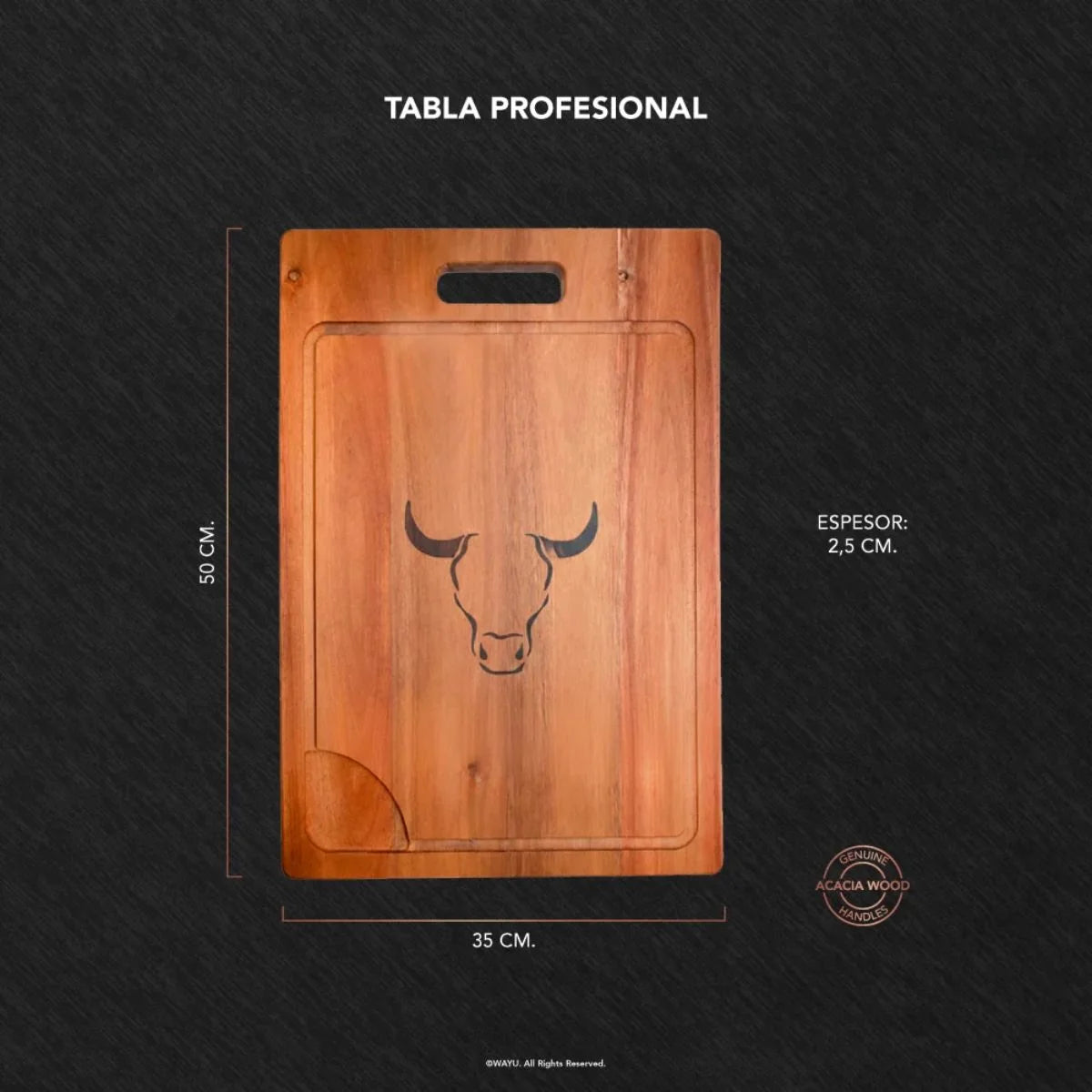 Tabla profesional Wayu de madera de acacia para parrilla
