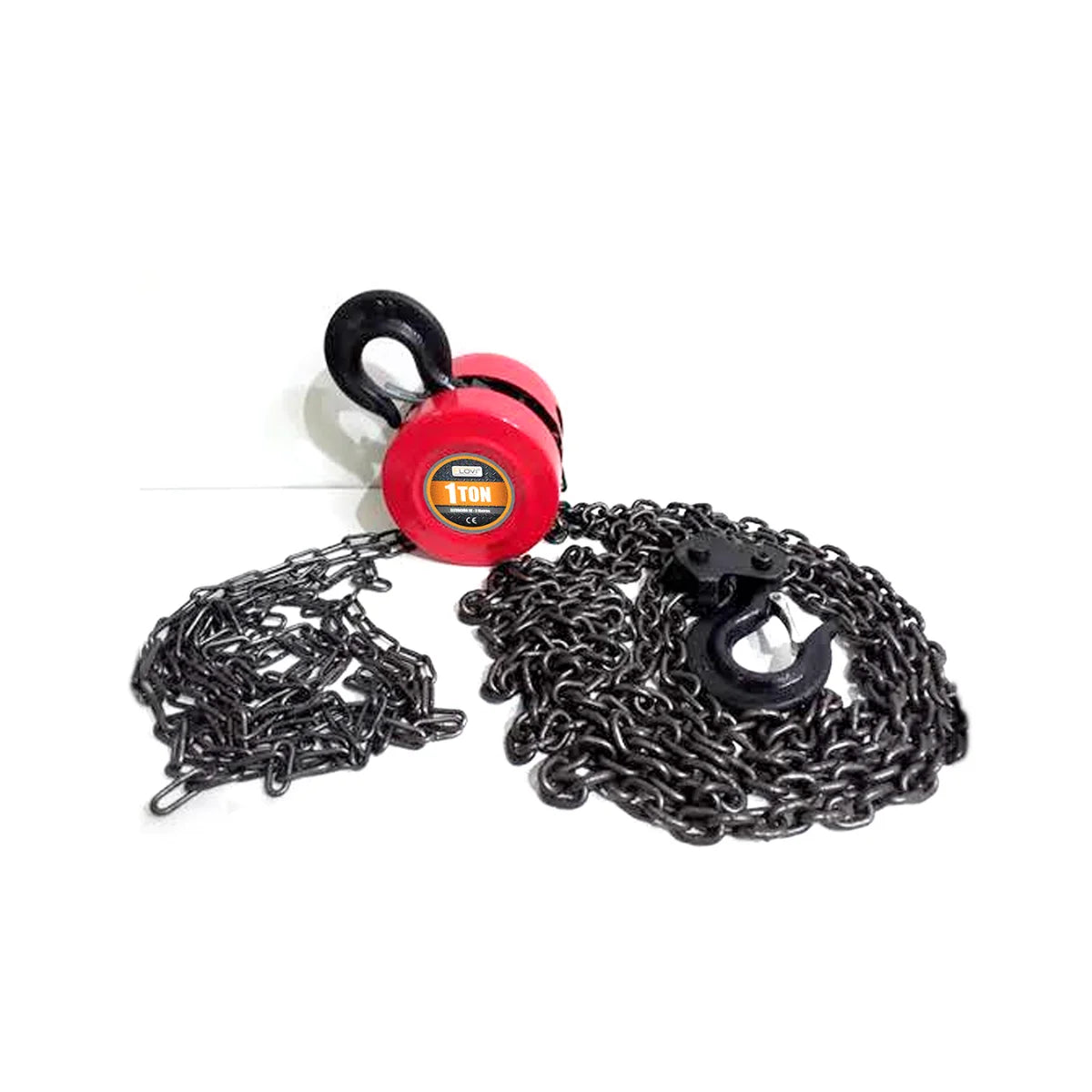 Tecle manual de cadena marca Flovi, capacidad de carga 1000kg, elevación de 3 metros, ideal para talleres mecánicos e industria.
