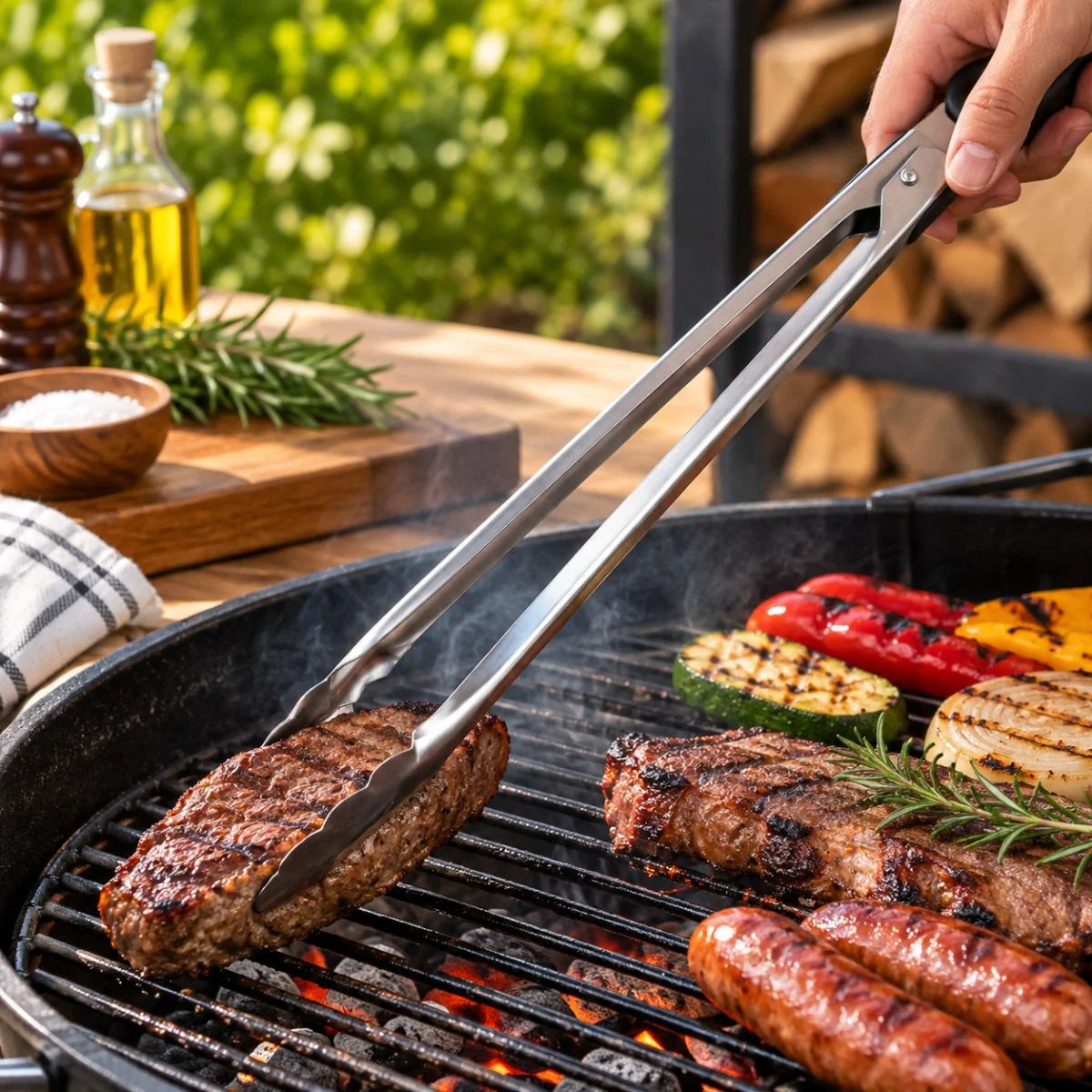Tenaza parrillera Grilltech de acero inoxidable de 44,5 cm