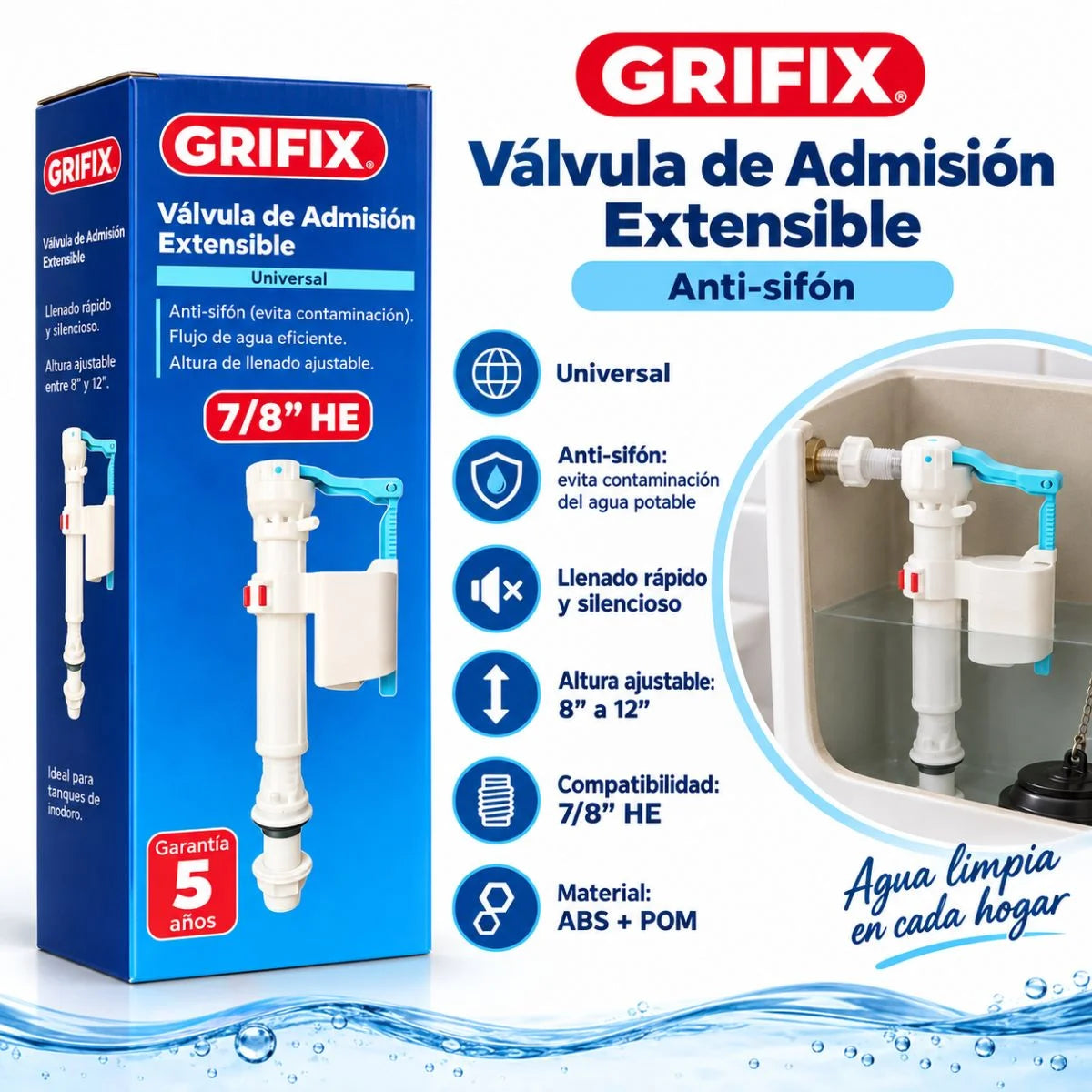 Válvula de admisión universal extensible Grifix para estanque de WC