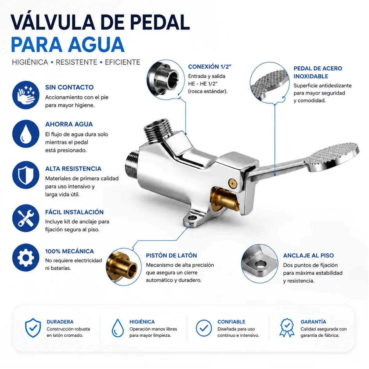 Válvula de pedal TAUMM 1/2” HE-HE para accionamiento con pie