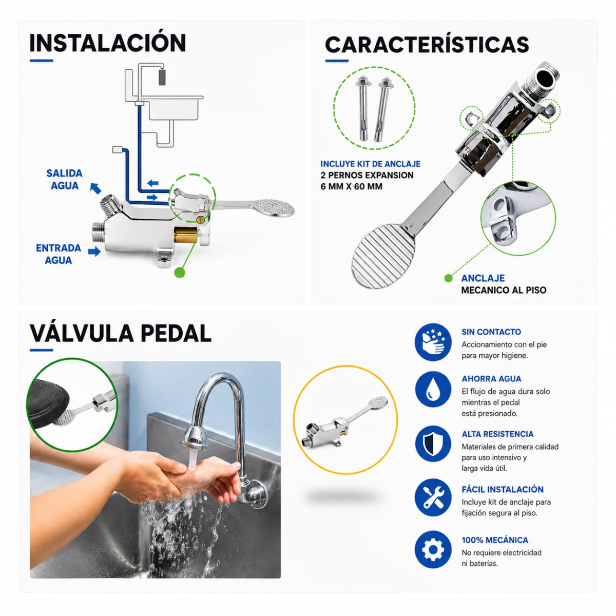 Válvula de pedal TAUMM 1/2” HE-HE para accionamiento con pie