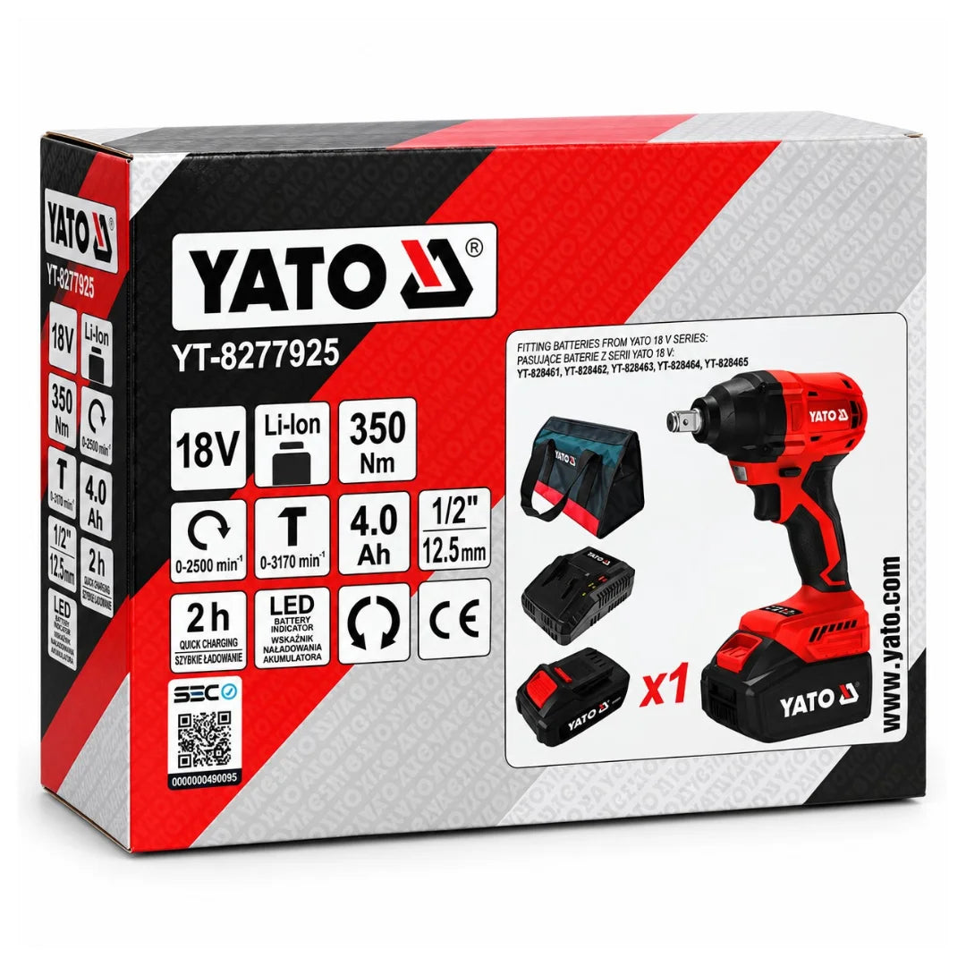 Set de llave de impacto inalámbrica YATO YT-827792 de 18V y 350 Nm con batería y cargador