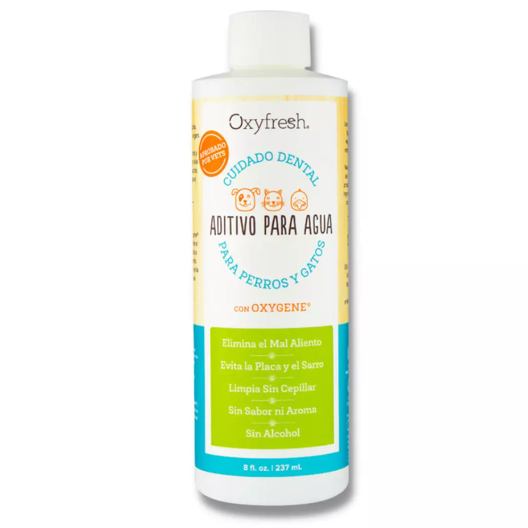 Aditivo Oxyfresh 237 ml para limpieza dental de perros.