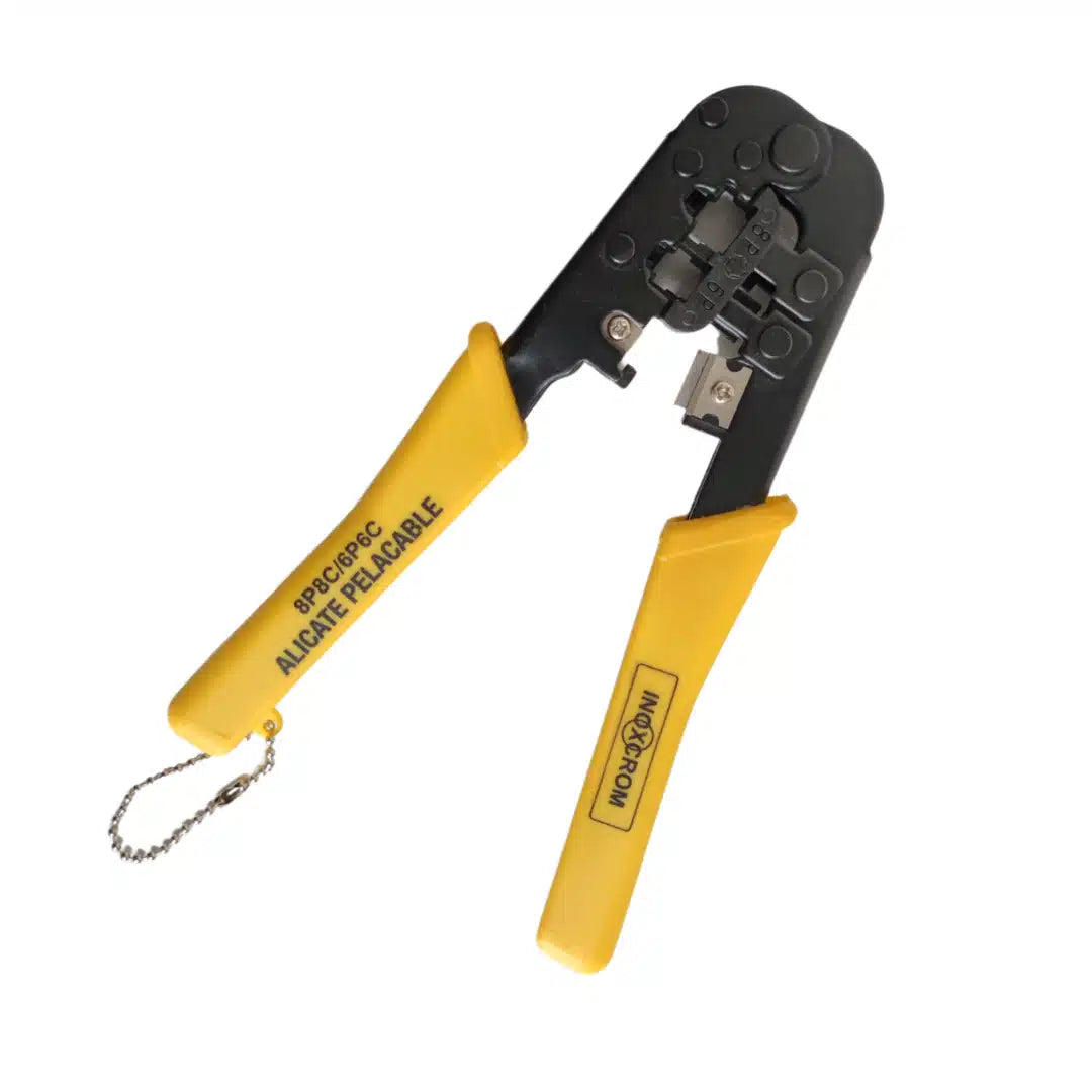 Herramienta crimpeadora y pelacables multiuso Inoxcrom para conectores RJ45 (red) y RJ11 (teléfono), de acero resistente.