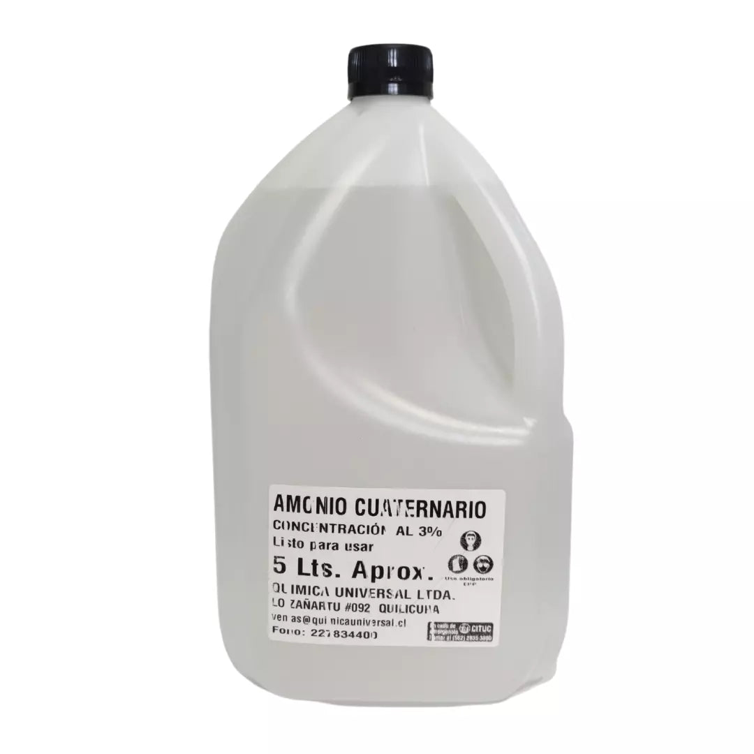 Bidón de 5 litros de amonio cuaternario, desinfectante químico listo para usar en sanitización de superficies