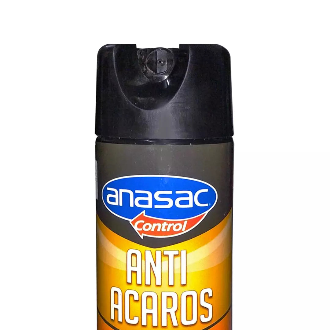 Insecticida anti ácaros Anasac en aerosol de 400 cc, producto para la eliminación de ácaros del polvo en ambientes interiores y tapicerías.