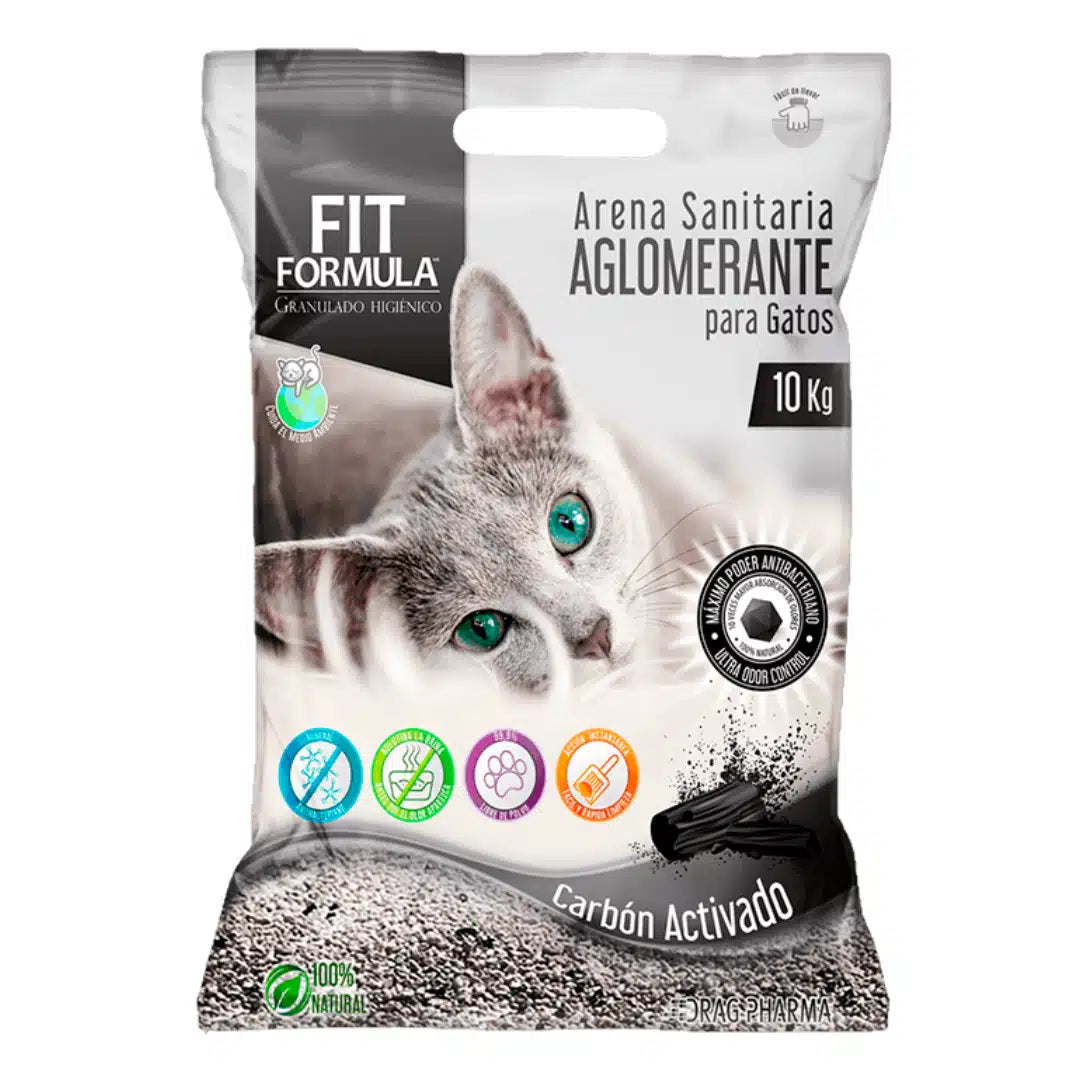 arena sanitaria aglomerante Fit Fórmula con carbón activado para máximo control de olores