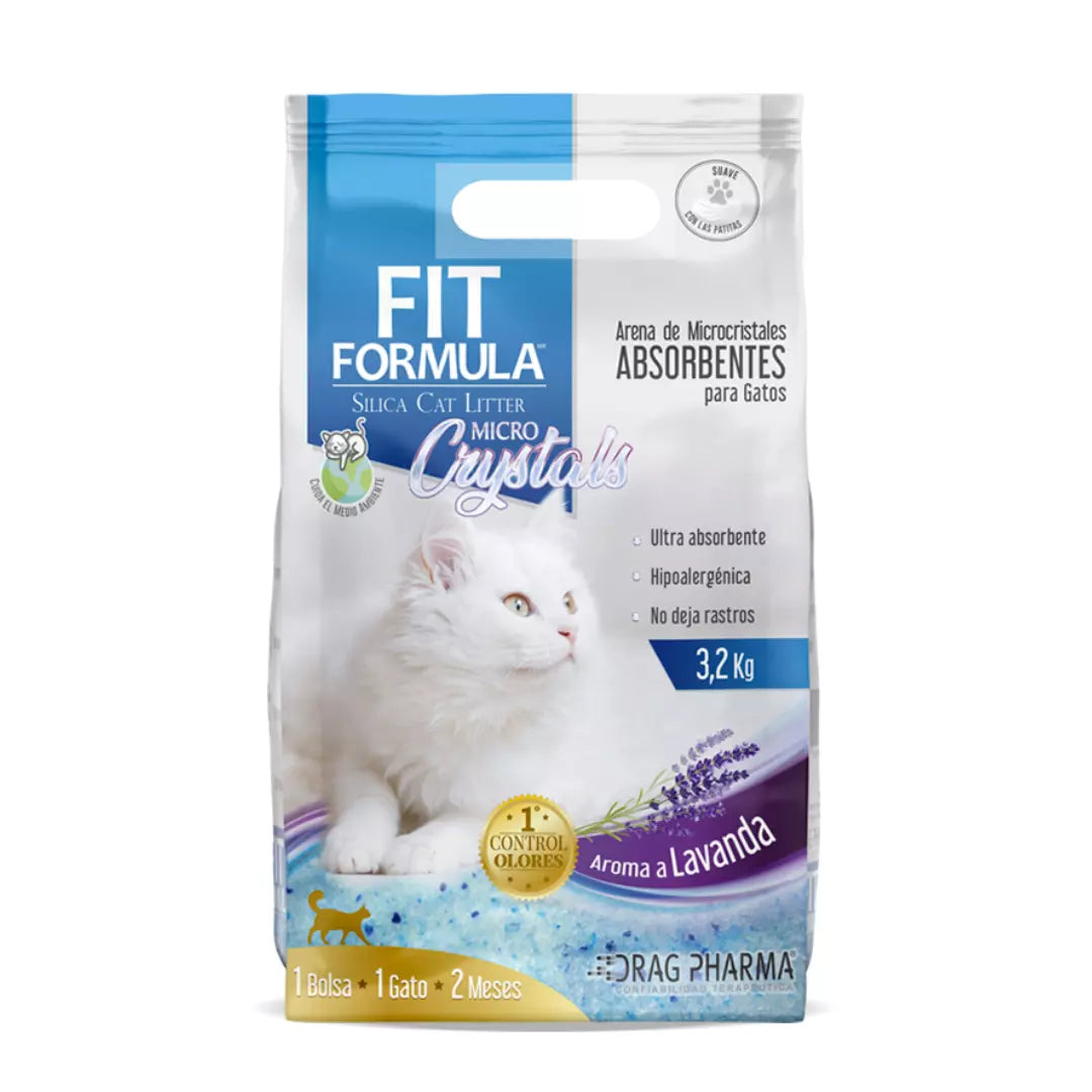 cristales sanitarios Fit Formula con aroma a lavanda para gatos, alta absorción y control de olores