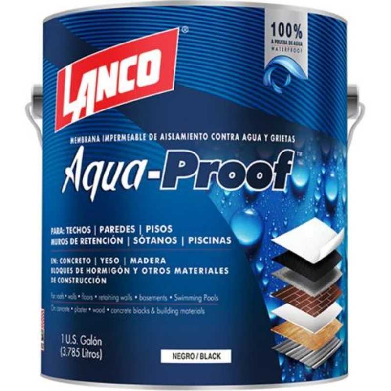 Membrana impermeabilizante elastomérica Lanco Aqua Proof color negro, sellador líquido de alta durabilidad para la protección contra filtraciones en techos y terrazas.
