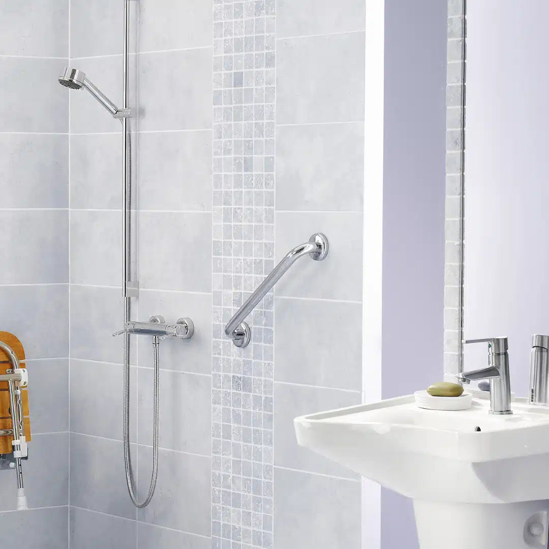 Barra de seguridad de 47.5 cm de acero inoxidable para baño y ducha, manilla antideslizante de apoyo para prevenir accidentes y caídas.