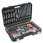 Juego de dados y llaves combinadas Yato de 216 piezas, set profesional de herramientas de cromo vanadio para mecánica, automotriz e industria.