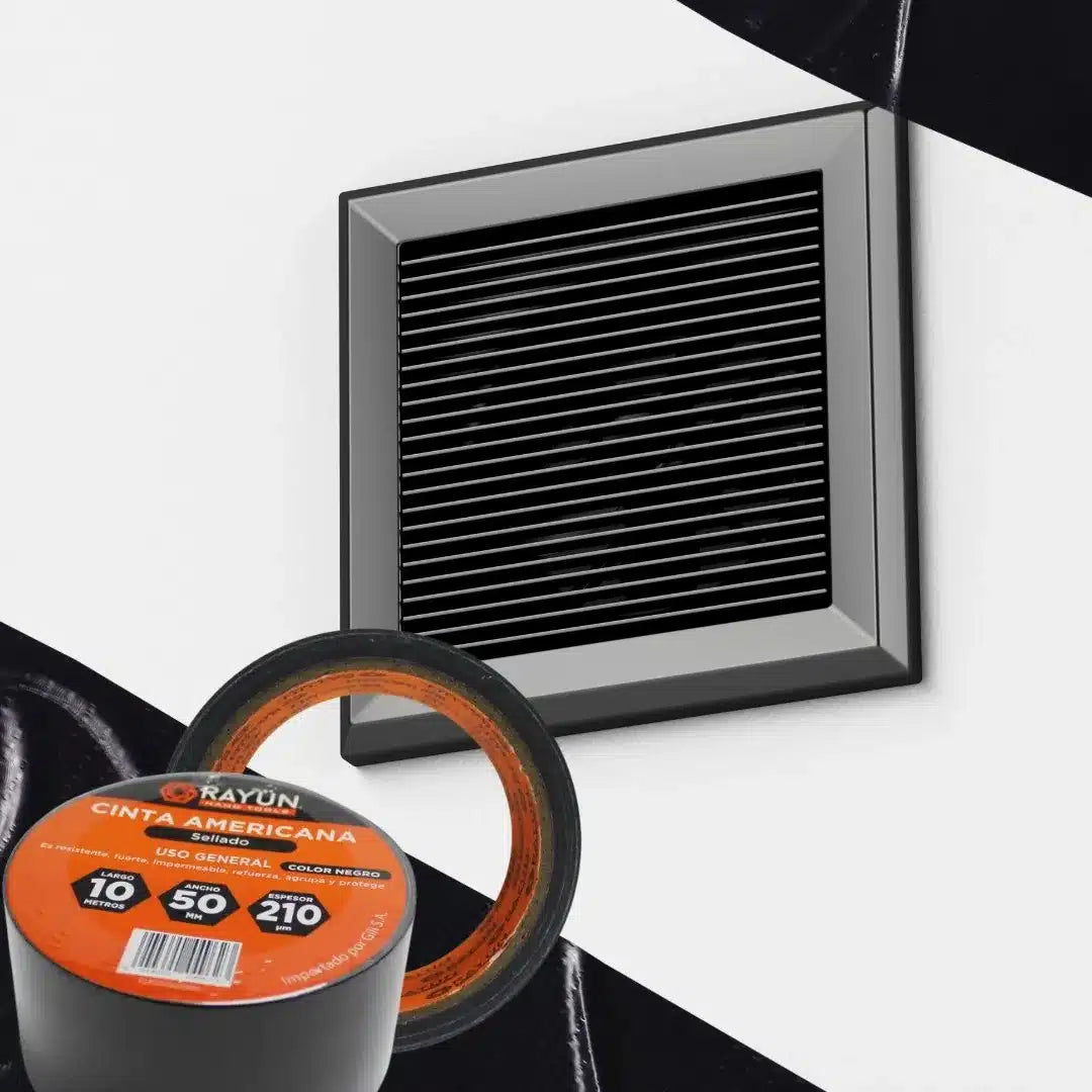 Cinta Americana Rayun Duct Tape negra de 10 metros para reparaciones y proyectos.